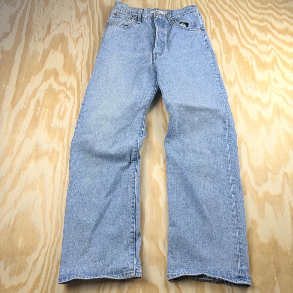 Levis Premium Ribcage Straight Jeans Light Wash High Rise Button Fly Womens 26